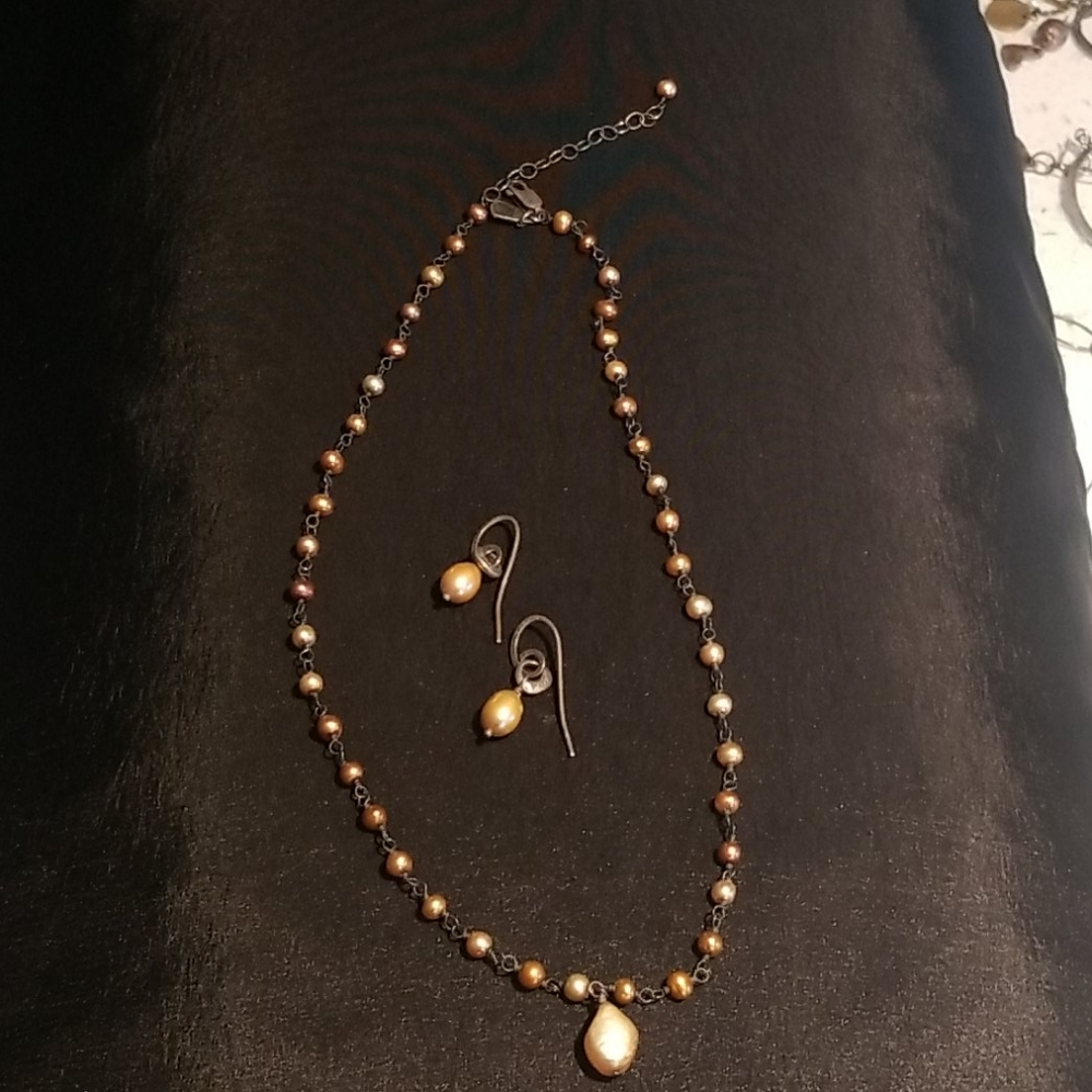 Silpada Pearl Necklace And Earrings.